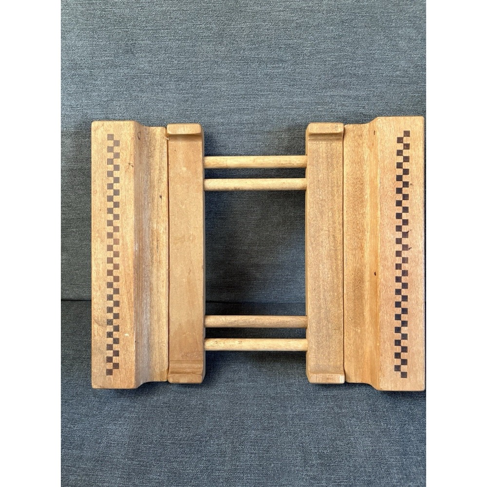 Pampered Chef Trivet Adjustable Wood Checkered Stoneware Holder # 2130 Retired‎